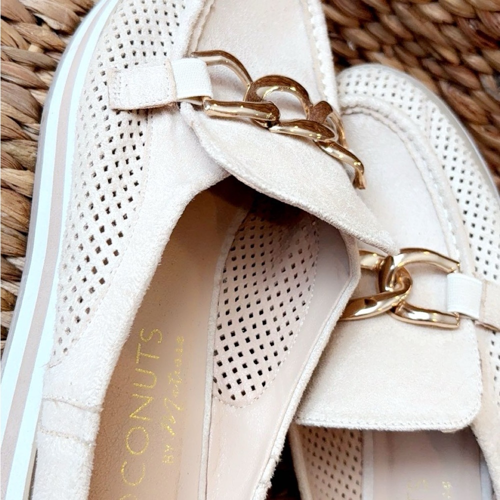 Coconuts by Matisse Cream and Gold Loafers with Perforated Design